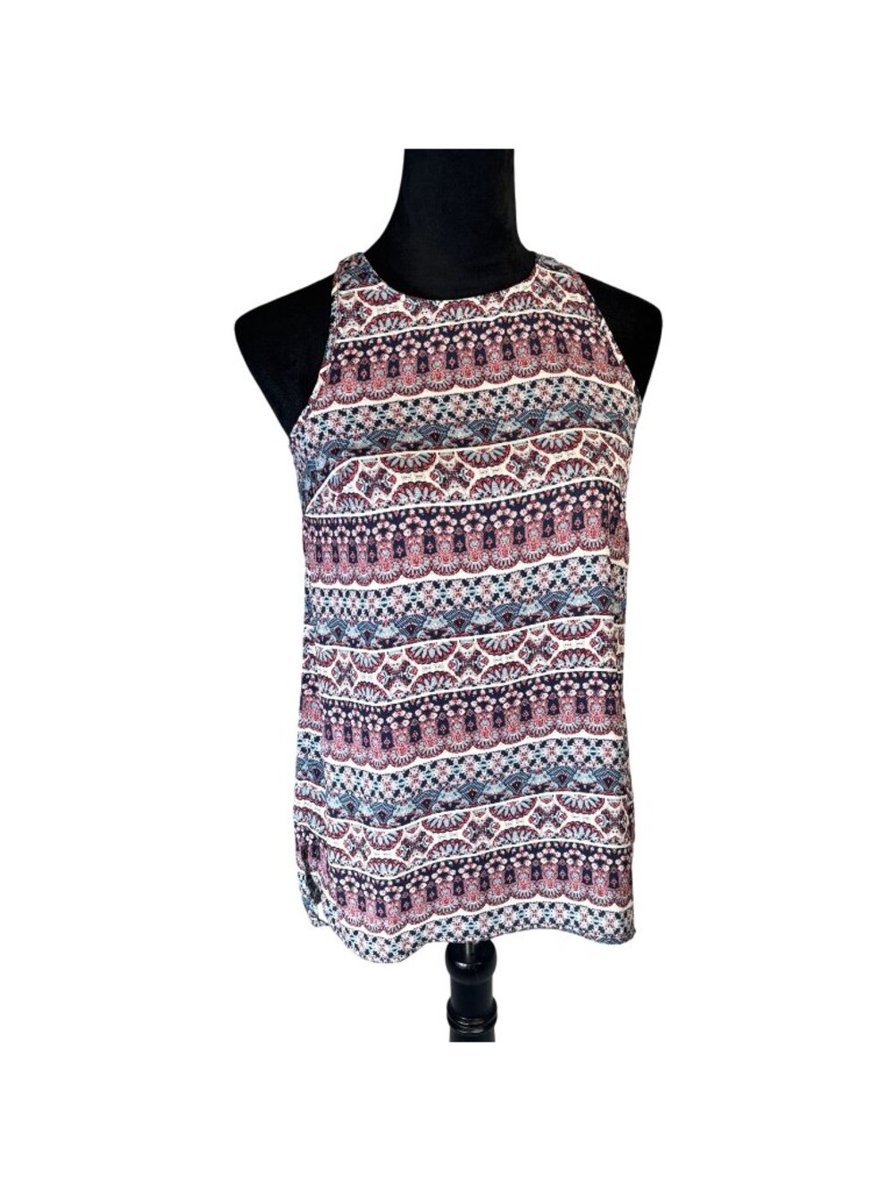 Pink Rose High Neck Geometric Print Halter Tank Top Tunic Boho Small